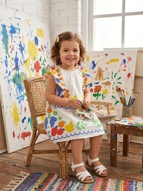 Fábula Kids Multicolor Fruit Print Dress with Ruffle Sleeves